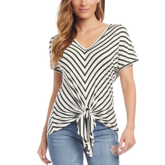 KAREN KANE STRIPE TIE-FRONT TOP - Picture 1 of 6